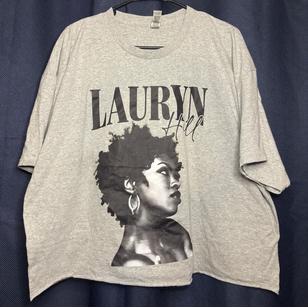 Lauryn Hill Graphic Band T-Shirt Gray 2XL Cropped Music Tee Plus Size